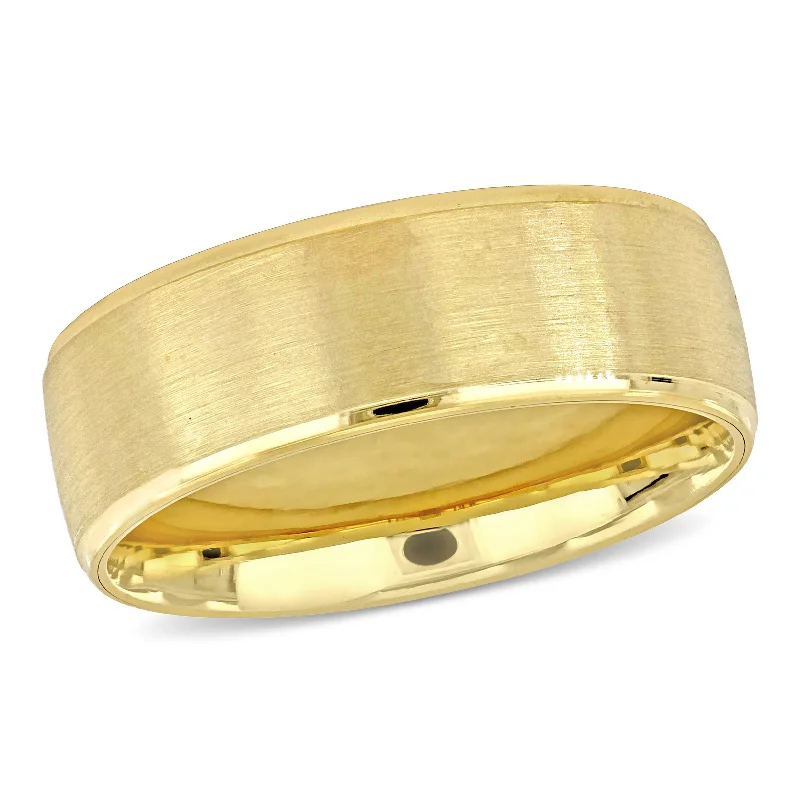 cushion halo engagement rings -Miadora 8mm Mens Brushed Finish Wedding Band in 14k Yellow Gold