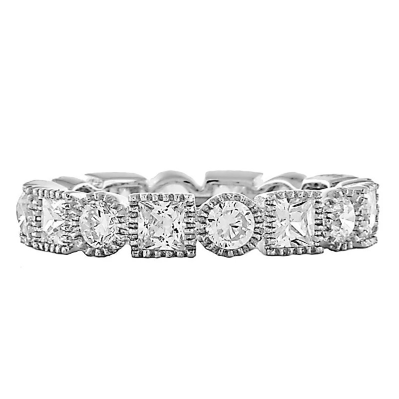 Adeja: 2.16ct Russian Ice CZ Coin Edge Eternity Band Ring 925 Silver