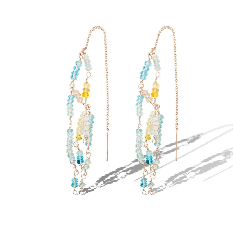 vintage earrings for women -Ombré Aquamarine Threader Earrings