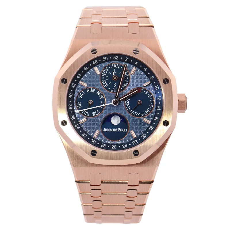 Audemars Piguet Royal Oak Perpetual Calendar Rose Gold 41mm Light Blue Stick Dial Watch Reference# 26574OR.OO.1220OR.03