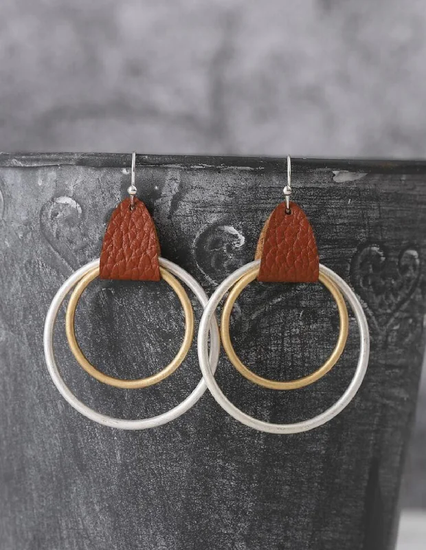 personalized earrings for women -Leather Wrapped Silver and Gold Hoop Earrings