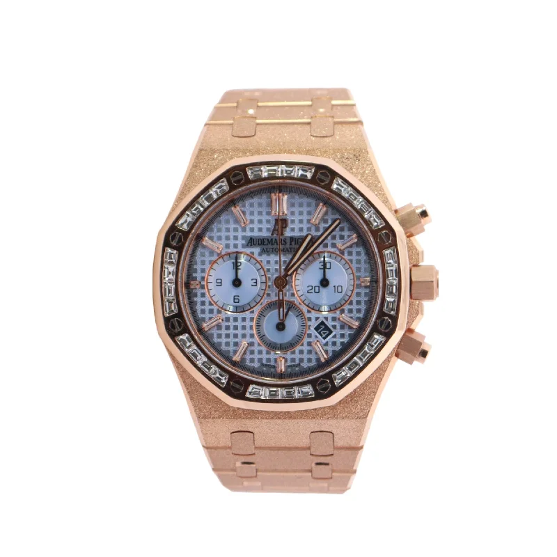 Audemars Piguet Royal Oak CUSTOM Frosted Rose Gold 41mm Baby Blue Chronograph Dial Watch