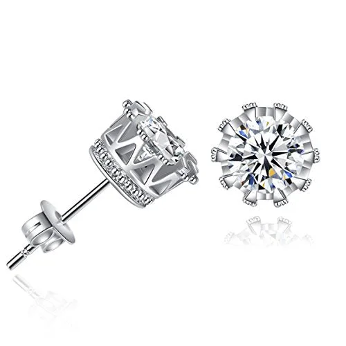 gemstone engagement rings for women -Sexy Sparkles Copper Ear Stud Earrings Clear Cubic Zirconia Inlaid Crown 9mm