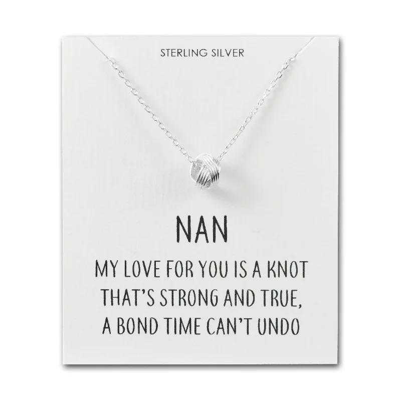 wedding necklaces for women -Sterling Silver Nan Quote Knot Necklace