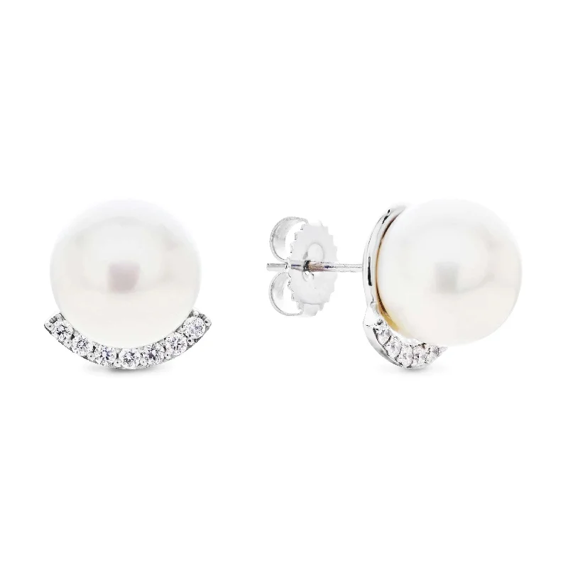 colorful diamond rings for women -Floating Diamond Pearl Stud Earrings