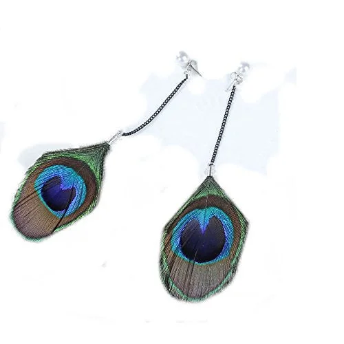 round-cut rings for women -Sexy Sparkles Womens Teens Girls Bohemian Peacock Feather Stud Dangling Long Earrings