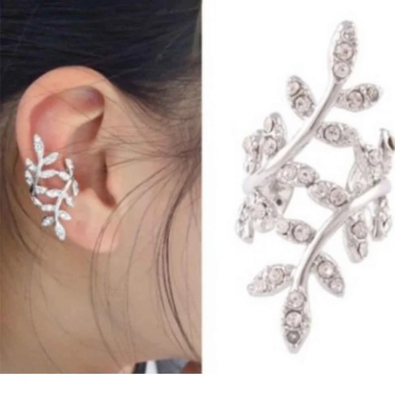 silver statement rings for women -Sexy Sparkles Ear Cuff Clip Wrap Earring Stud For Women And Girls Clip On The Ears