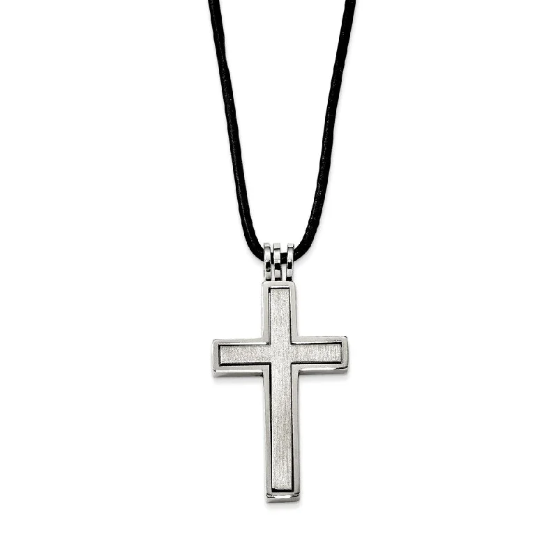 wedding pendant necklaces for women -Stainless Steel and 2 Piece Leather Cord Cross Necklace