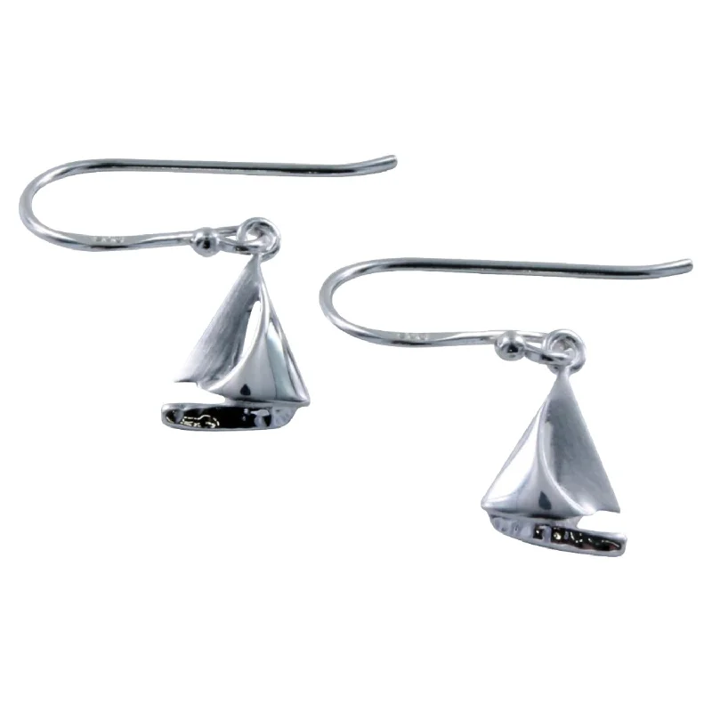 multi-layered earrings for women -Sterling Silver Sail Boat Earrings