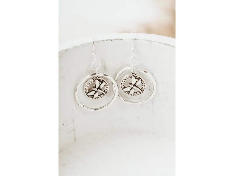 adjustable silver rings for women -Silver Dragonfly hoop earrings