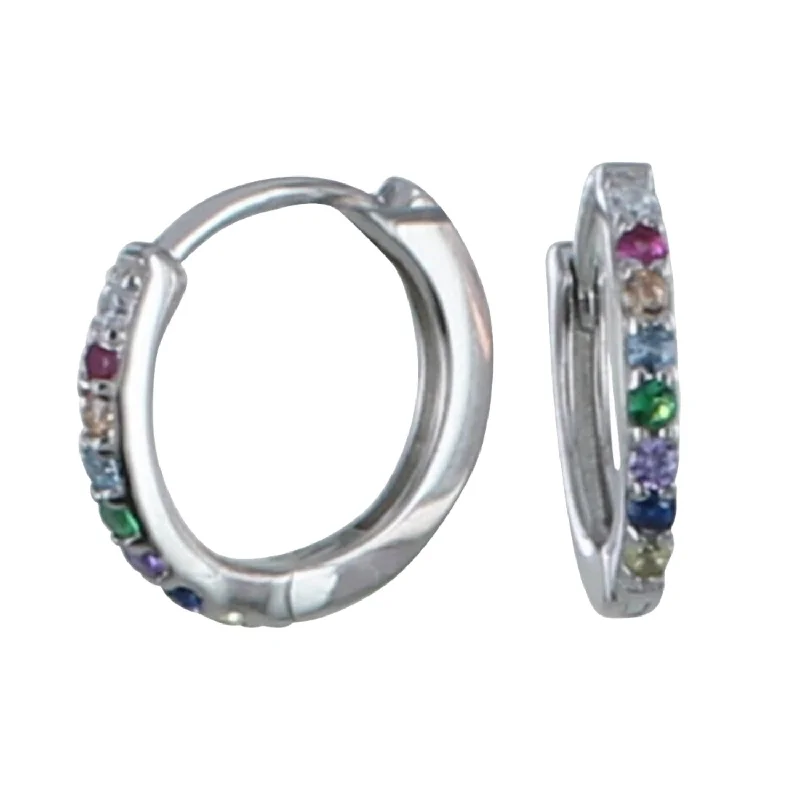 unique gemstone rings for women -Sterling Silver Multi Coloured Stone Pave Sleeper Earrings