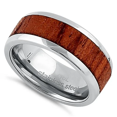 Stainless Steel 8mm Wooden Band Ring