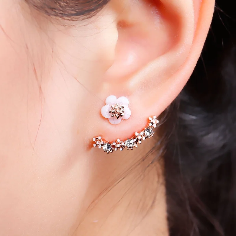 statement drop earrings for women -Sexy Sparkles Ear Jacket Stud Earrings Back Ear Cuffs Stud Earring