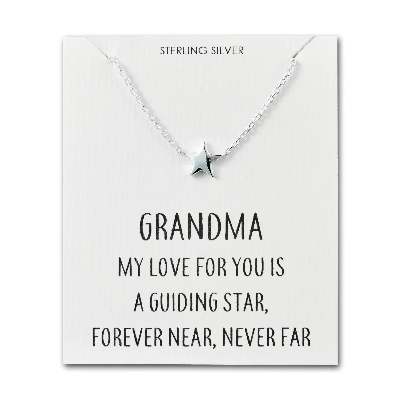 matching necklace and earrings sets -Sterling Silver Grandma Quote Star Necklace