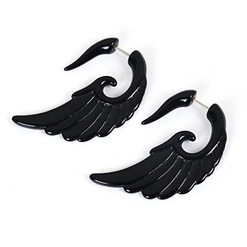 silver stackable rings for women -Sexy Sparkles Acrylic 3D Double Sided Ear Post Stud Earrings Black Feather