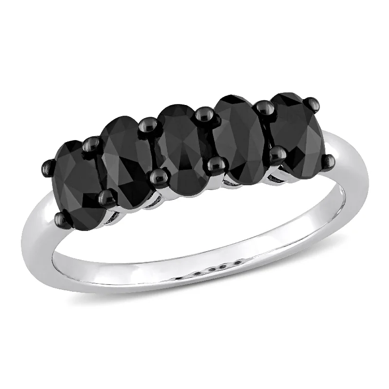 Miadora 1 1/4ct TDW Oval-Cut Black Diamond 5-Stone Semi-Eternity Band Ring in 10k White Gold