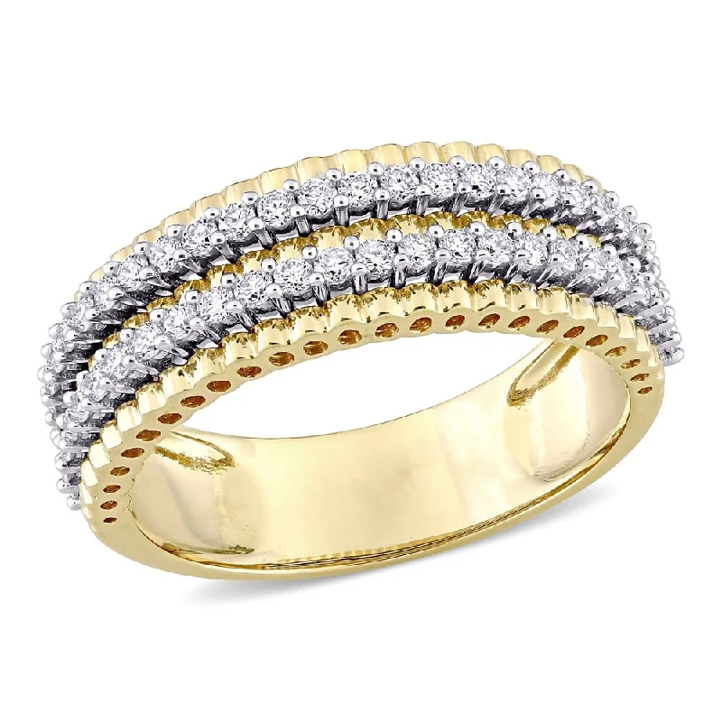 Miadora 14k 2-tone White and Yellow Gold 1/2ct TDW Diamond Double Row Bead Eternity Band Ring