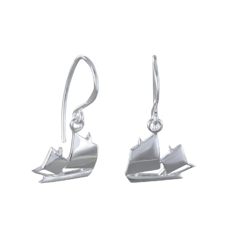 custom gold earrings for women -Lugger Sail Boat Earrings