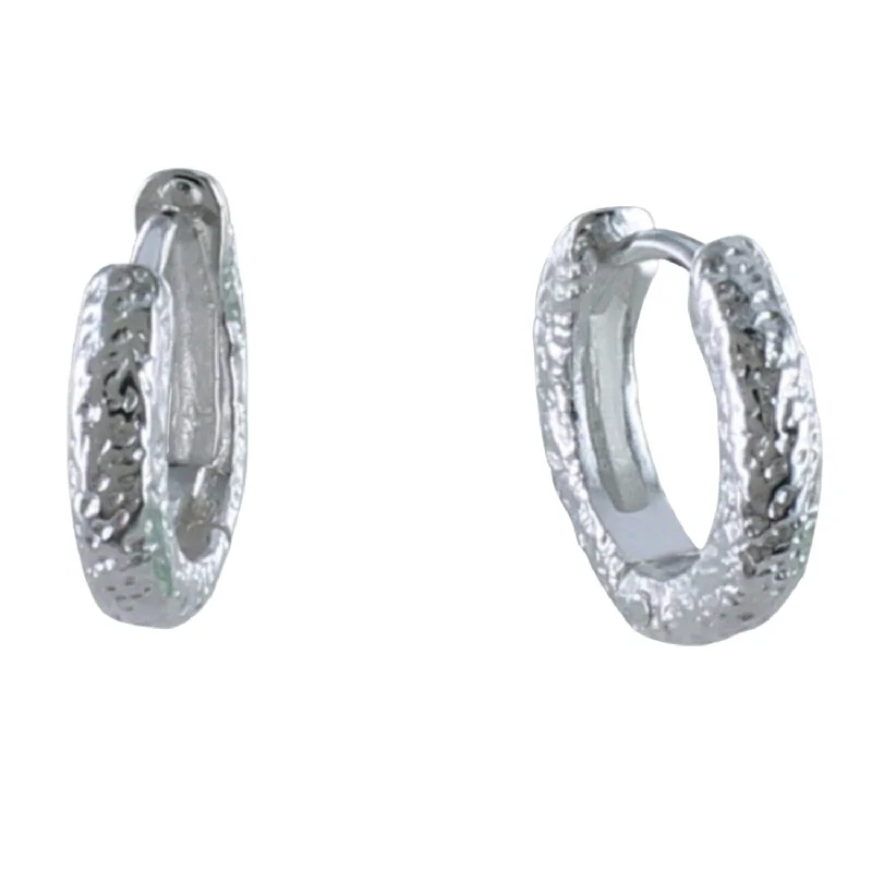 heart-shaped rings for women -Sterling Silver Small Textured Hoop Earring