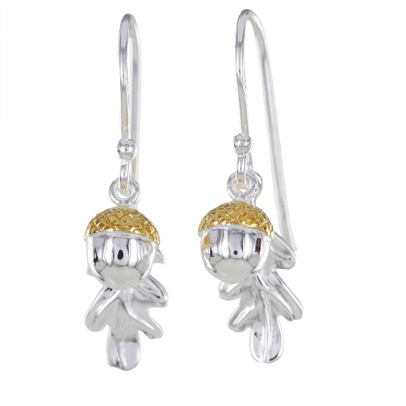 silver earrings for women -Oak Leaf and Acorn Sterling Silver and Gold Plated Earrings