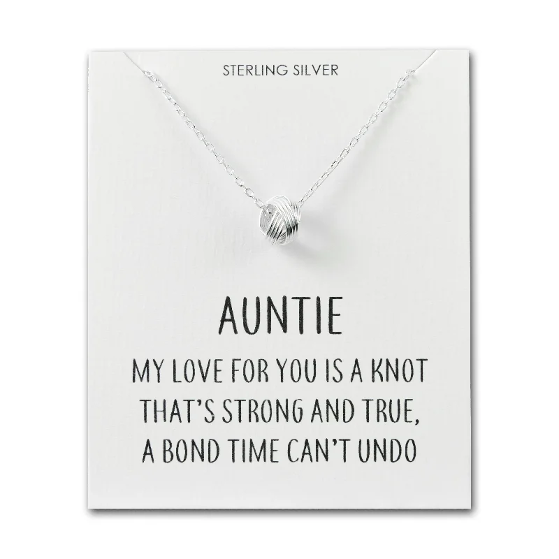 pearl choker necklaces for women -Sterling Silver Auntie Quote Knot Necklace