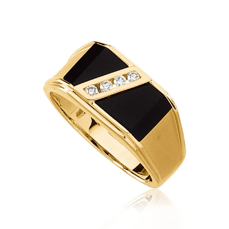 luxury gold necklaces for women -Onyx and 1/8 Carat Diamond Ring in 14K Yellow Gold