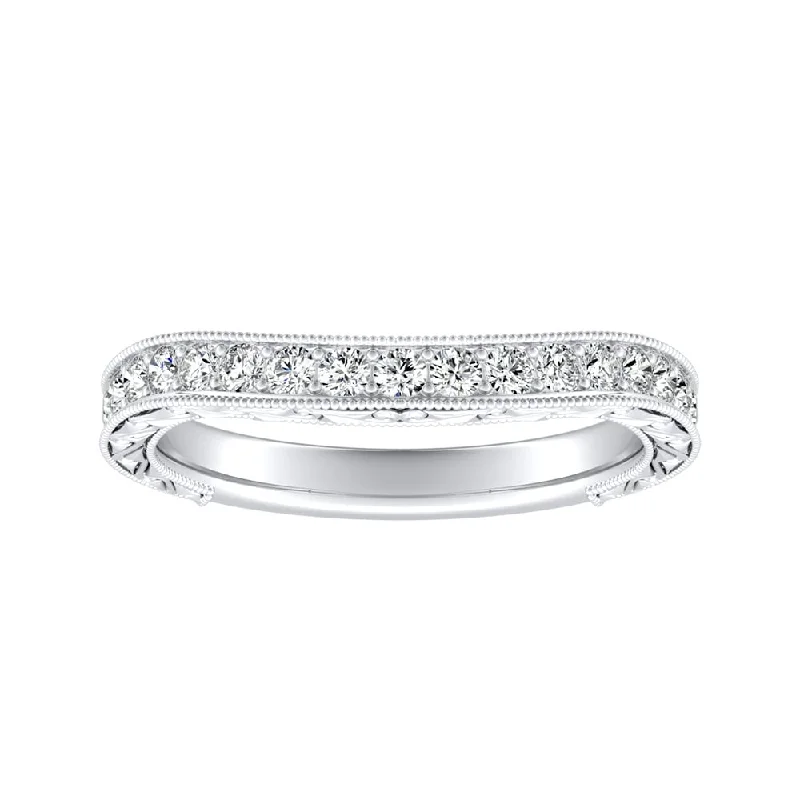 halo and diamond engagement rings -Auriya 3/8ctw Vintage Contour Diamond Wedding Band 14k Gold