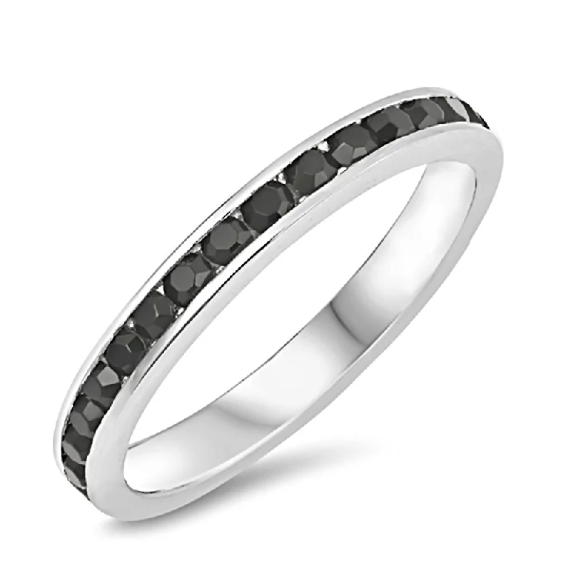 Vendela: Stackable Russian Black Ice CZ Eternity Band Ring