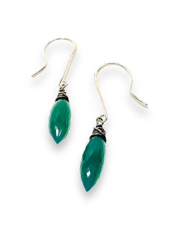 handmade earrings for women -Green Onyx Drop Earrings, Spike Earrings