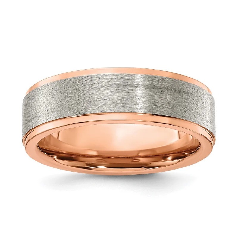 multi-layer necklaces for women -7mm Titanium & Rose Tone Plated Ridged Edge Standard Fit Band