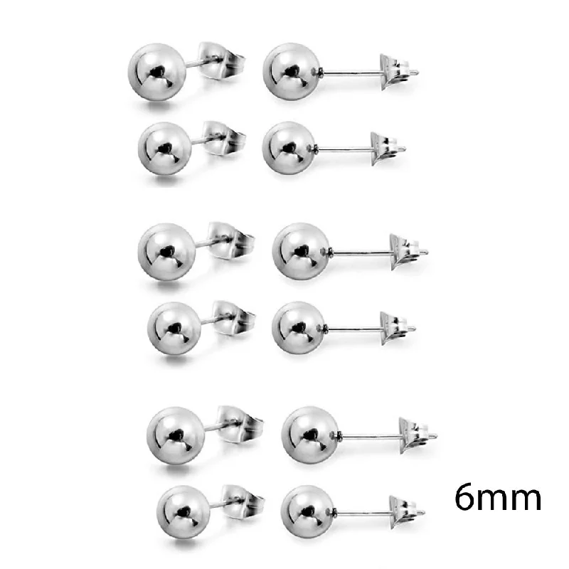 minimal gold earrings for women -SEXY SPARKLES Jewelry Stainless Steel Mens Womens Ball Stud Earrings 6 Pairs 6MM