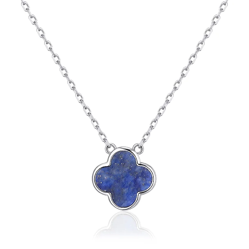 friendship necklaces for women -Lapis Gemstone Clover Necklace