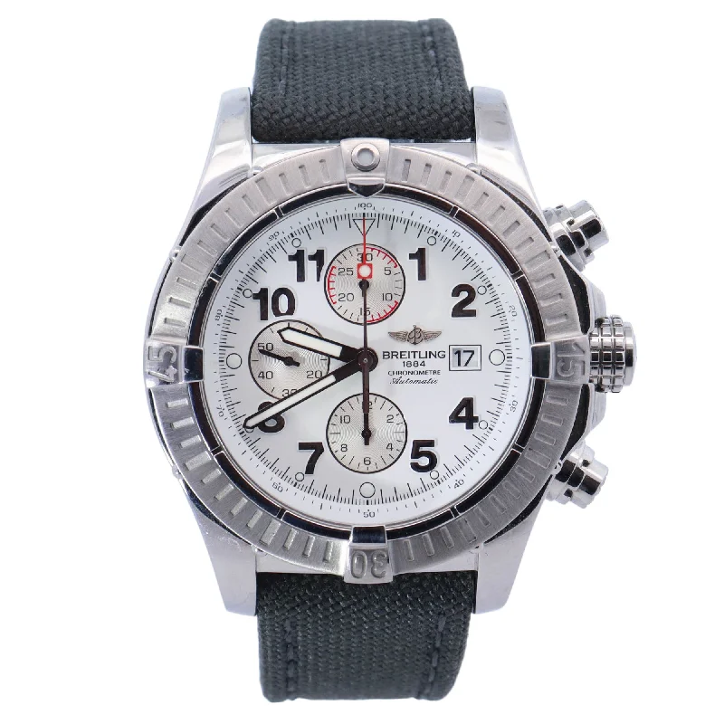 Breitling Super Avenger Stainless Steel 48mm White Chronograph Dial Watch Reference #: A13370