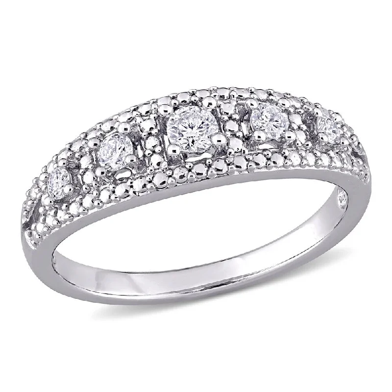 Miadora 10k White Gold 1/4ct TDW Diamond Semi-eternit Band Ring