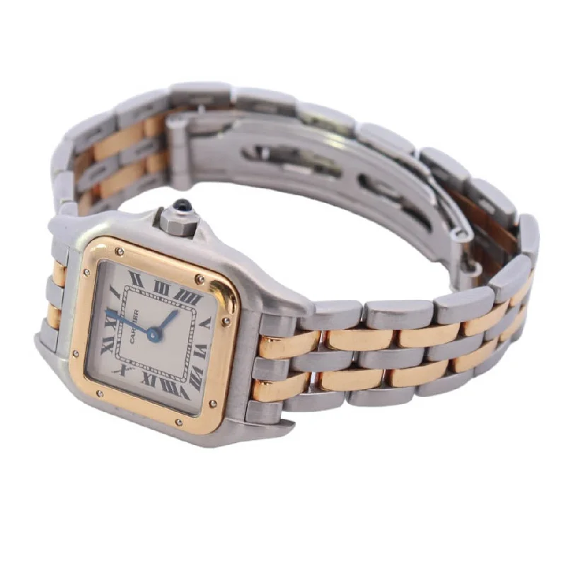 Cartier Panthere Two Tone Stainless Steel Yellow Gold 22x30mm Ivory Roman Dial Watch