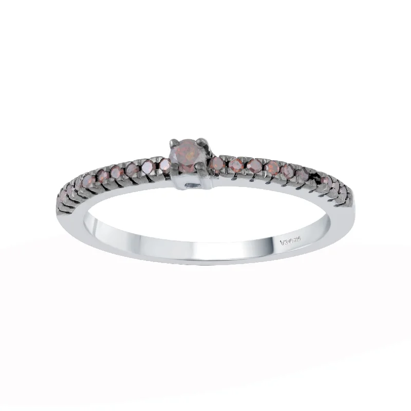 Sterling Silver with Natural Red Diamond Stackable Band Ring