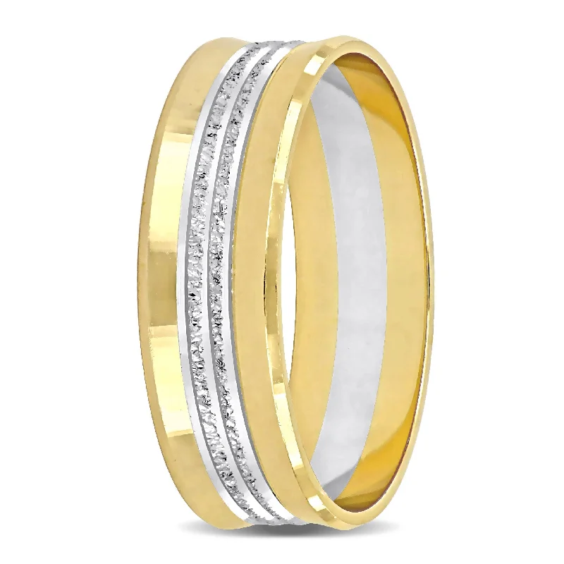 bold engagement rings for women -Miadora Mens 6 mm Center Motif Wedding Band in 14k Two-Tone Yellow and White Gold