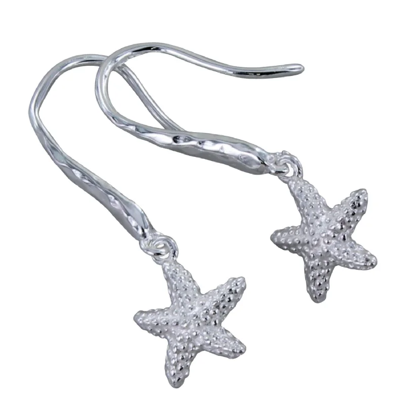 cute stud earrings for women -Sterling Silver Starfish Hook Earrings