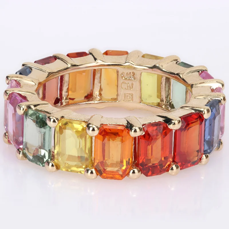 Miadora 14k Yellow Gold Octagon-cut Multi-color Sapphire Full-Eternity Band Ring