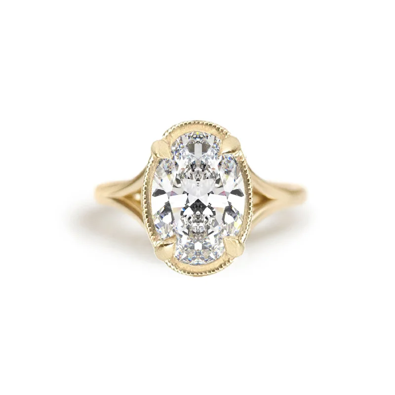 vintage-style engagement rings -Split Shank Oval Diamond Solitaire Ring