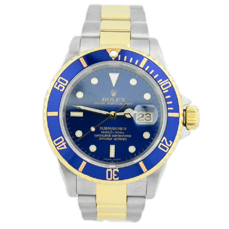 Rolex Submariner Date Two-Tone Yellow Gold & Stainless Steel Blue Dot Dial Watch Reference#: 16613