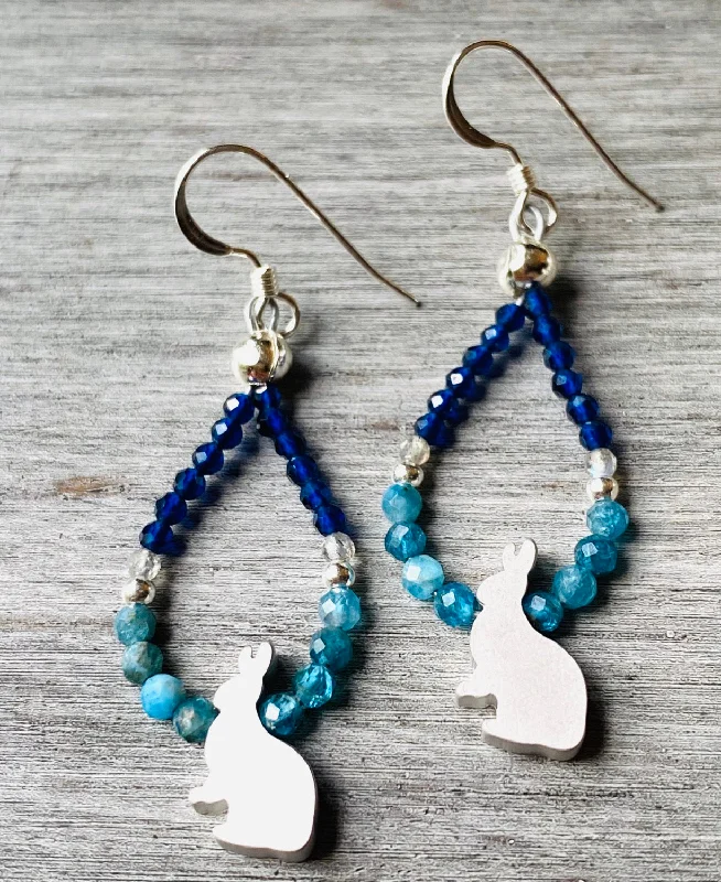 engagement rings for women -Blue Rabbit Gemstone Hoops/ Bunny Earrings/ Rabbit Earrings