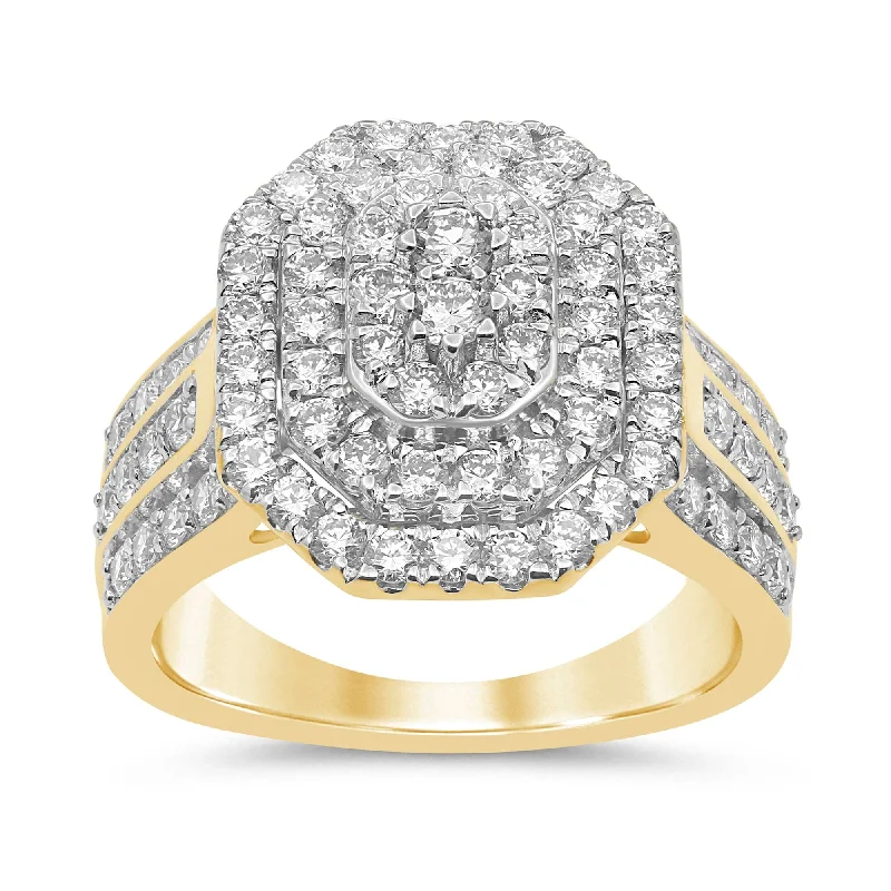 luxury necklaces for women -Meera Double Halo Ring with 1.50ct of Laboratory Grown Diamonds in 9ct Yellow Gold