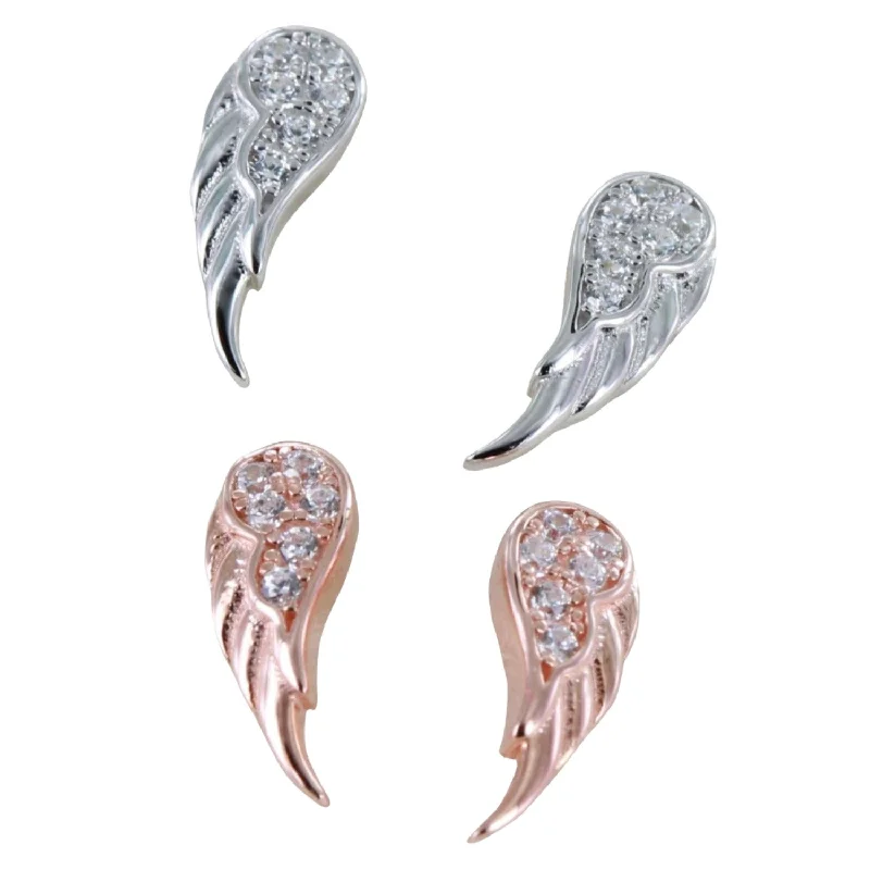 bold earrings for women -Angel Wing Pavé Stud Sterling Silver Earrings