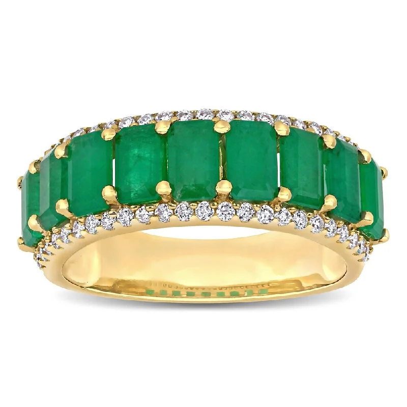 Miadora 14k Yellow Gold Octagon-Cut Emerald and 1/3ct TDW Diamond Anniversary Band Ring