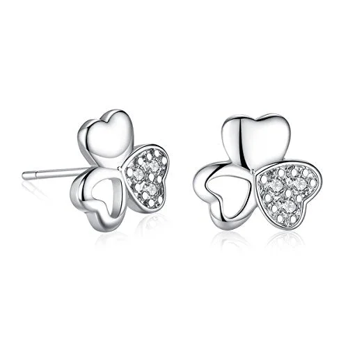 silver statement rings for women -Sexy Sparkles Four Leaf Clover Copper Stud Earrings Cubic Zirconia women teen girls