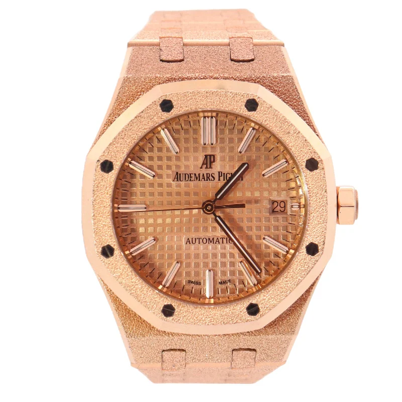 Audemars Piguet Royal Oak Frosted Rose Gold Salmon Stick Dial Watch Reference# 15454OR.GG.1259OR.03