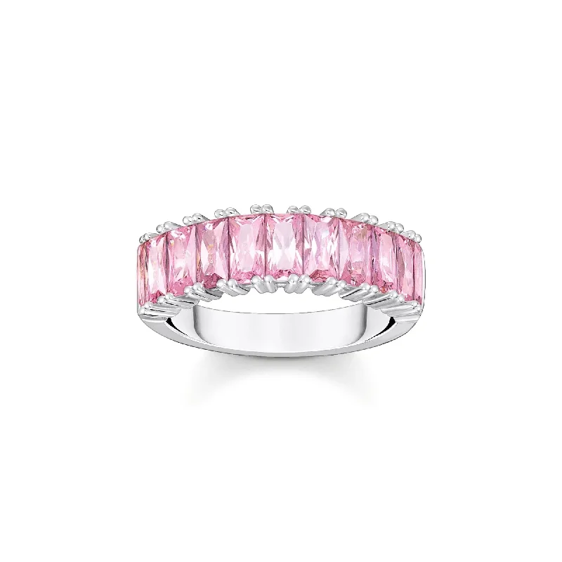 custom necklaces for women -THOMAS SABO Heritage Pink Baguette Cut Silver Ring