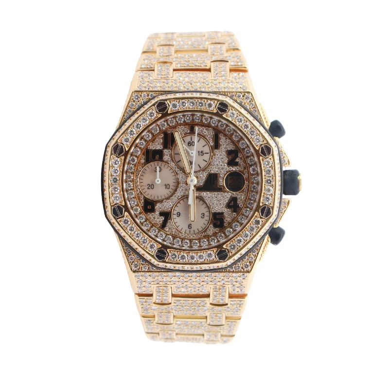 Audemars Piguet Royal Oak Iced Out Yellow Gold 42mm Custom Arabic Dial Watch Reference# 26170OR