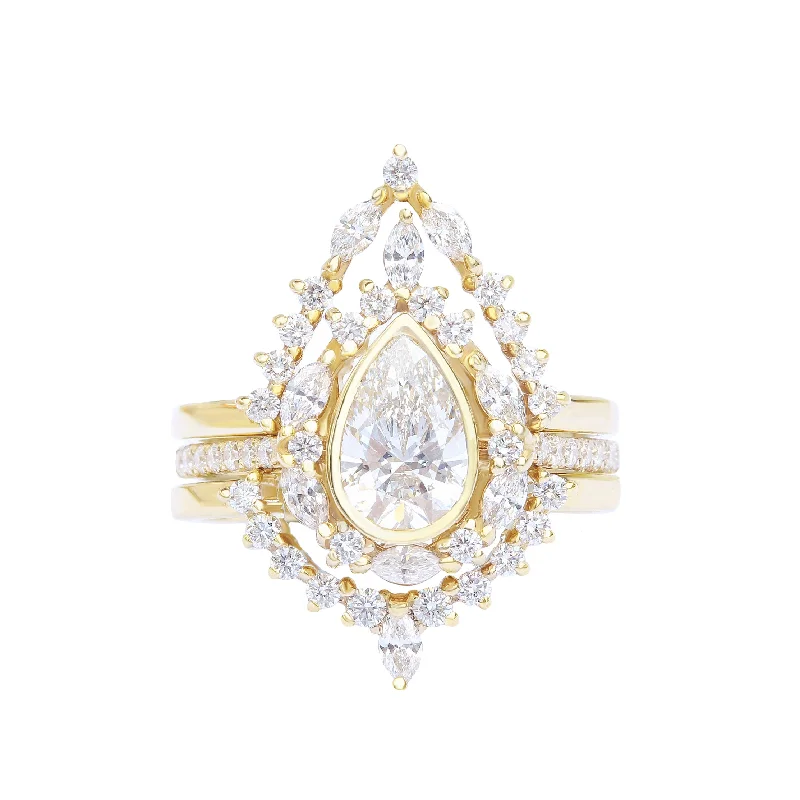 square engagement rings for women -Pear Diamond Unique Engagement Three Rings Set - "Eva" ♥